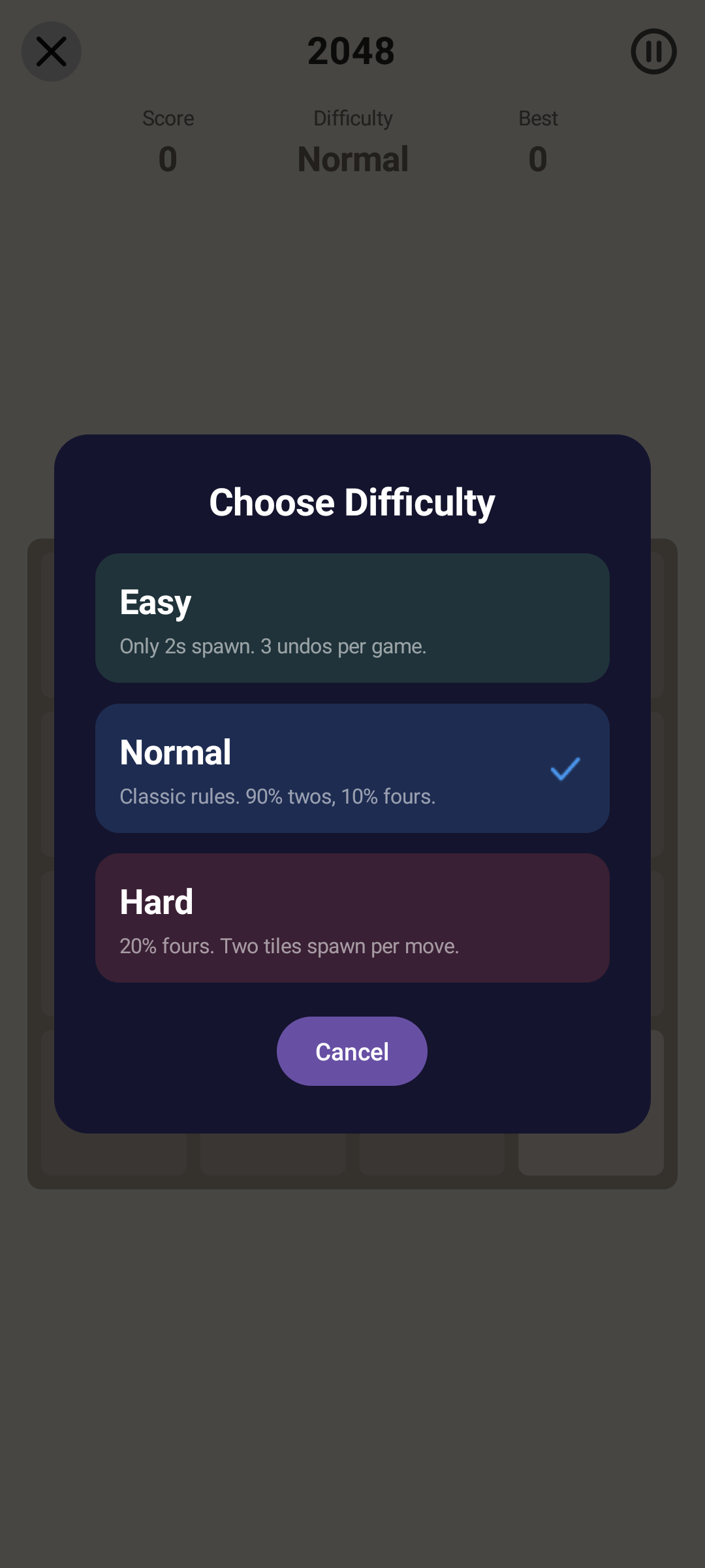 2048 difficulty — Android (Material) · Medium Phone 24