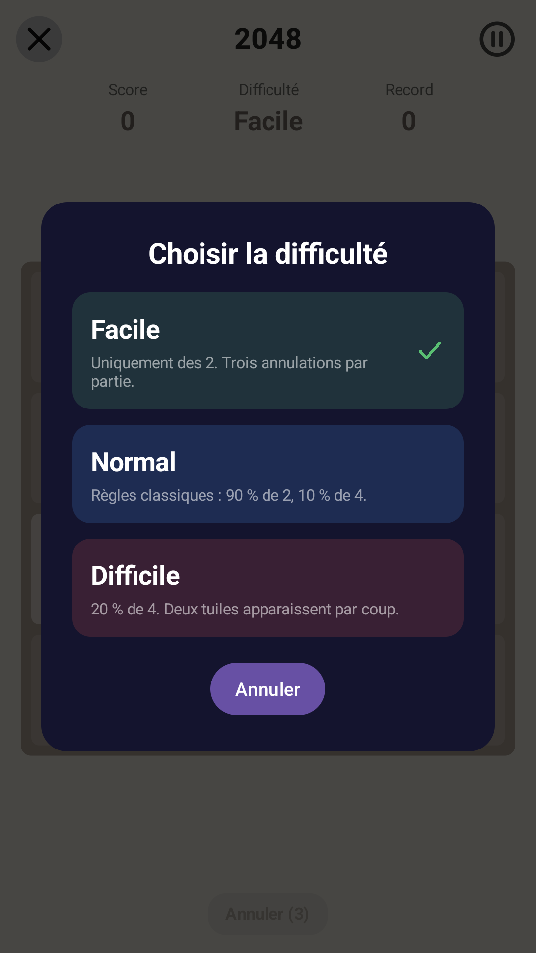 2048 difficulty — Android (Material) · Phone