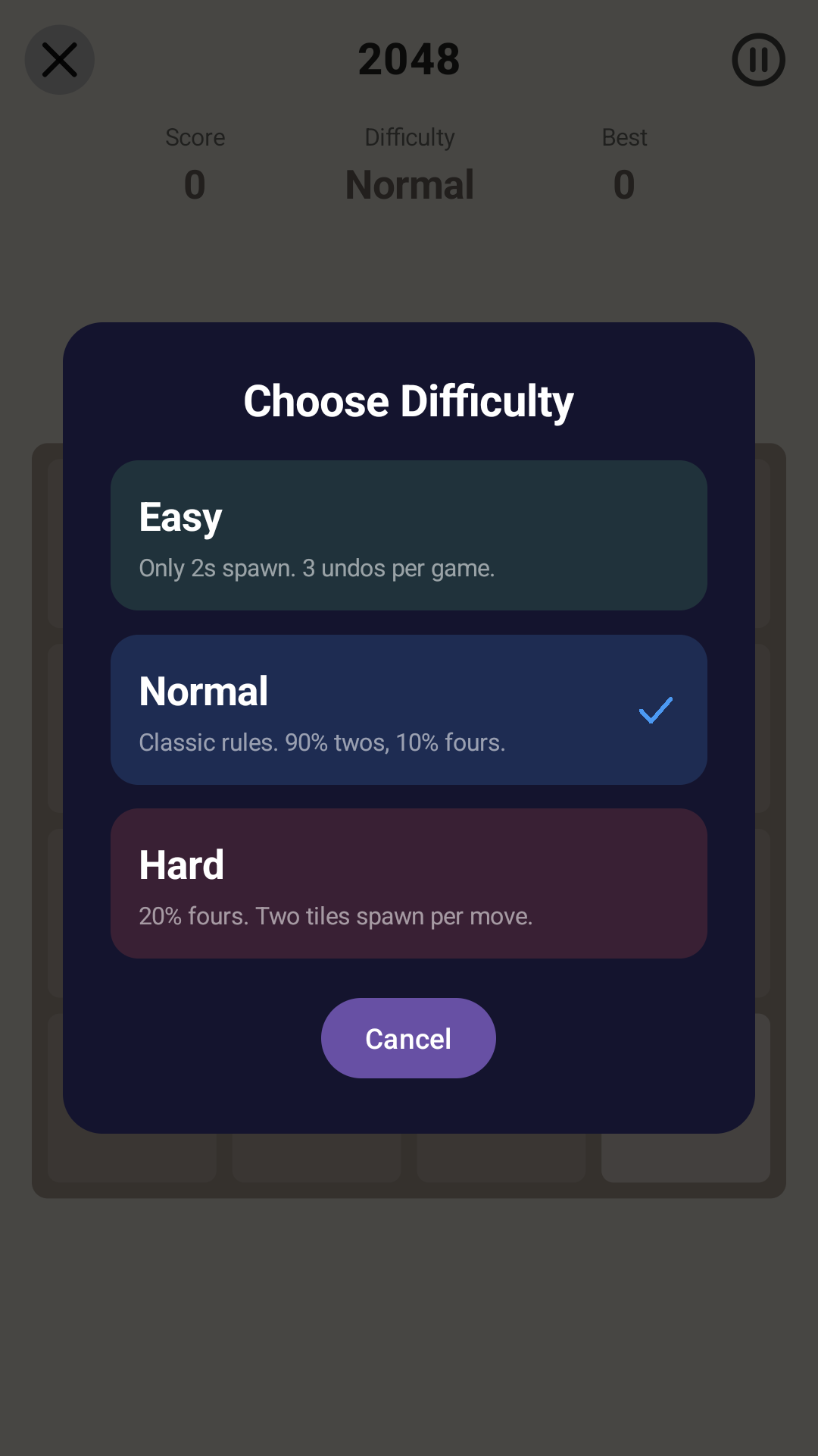 2048 difficulty — Android (Material) · Phone