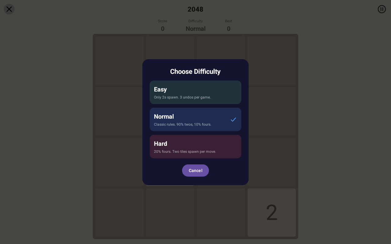 2048 difficulty — Android (Material) · Tablet