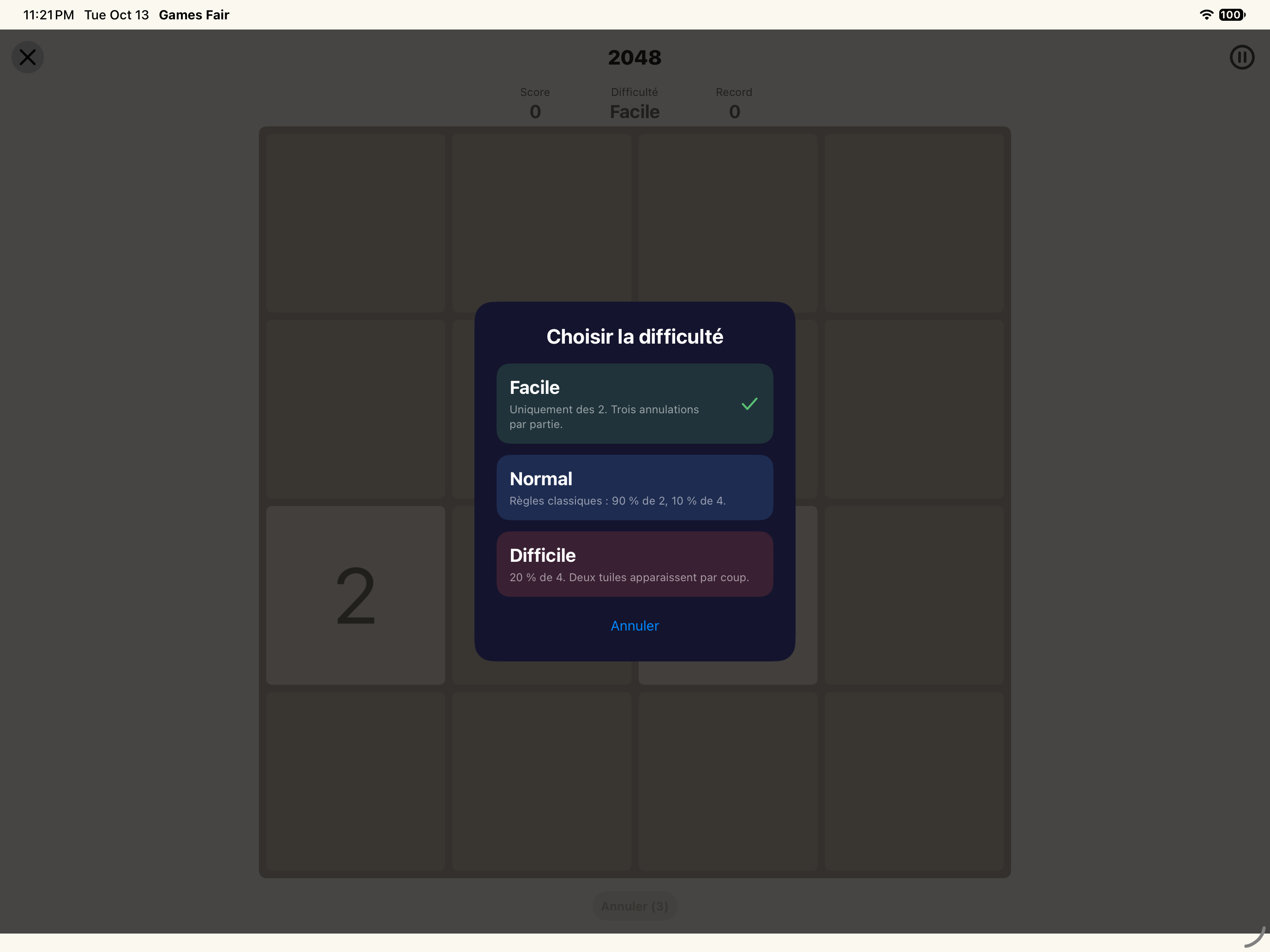 2048 difficulty — iOS (UIKit) · iPad