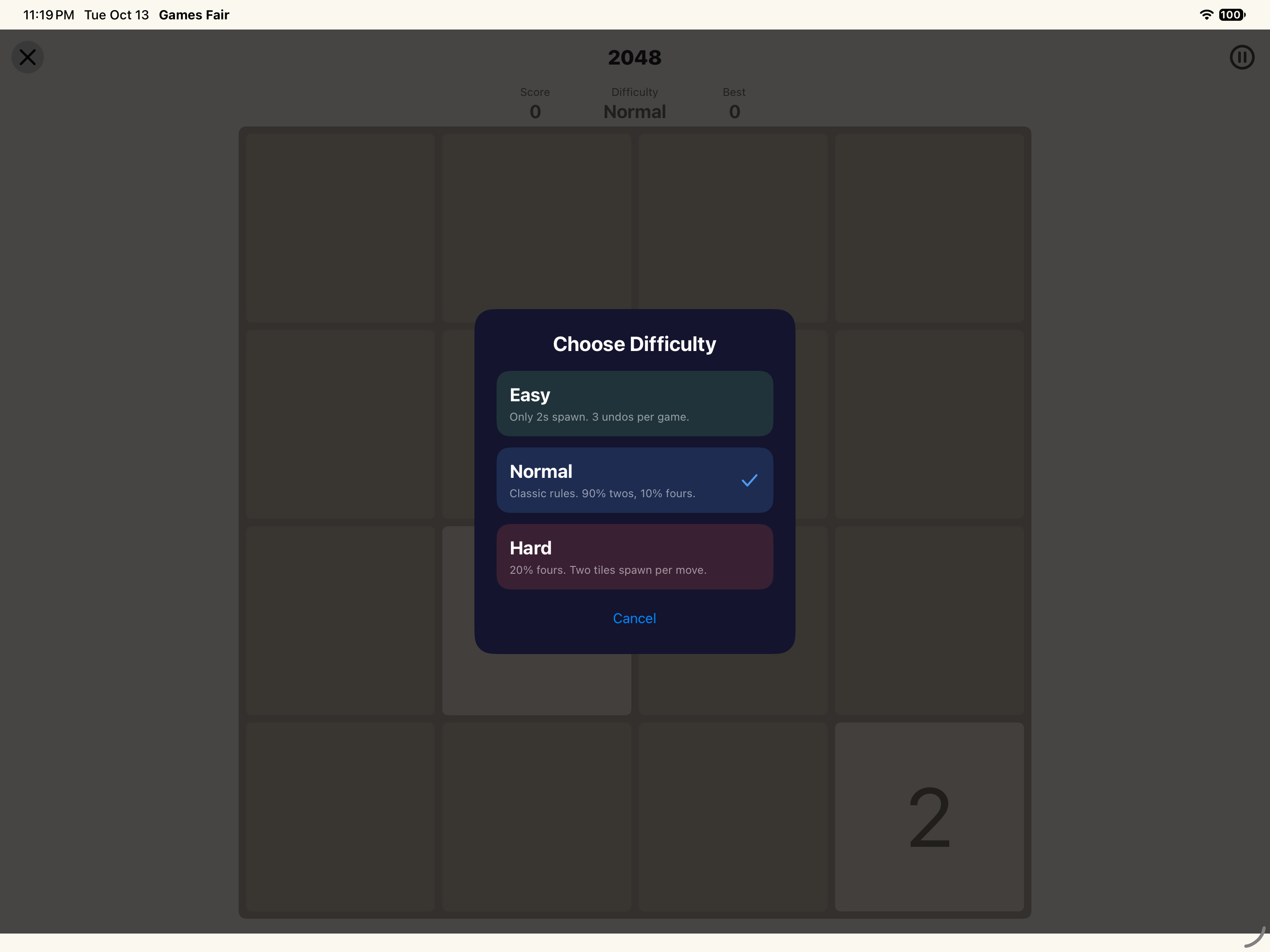 2048 difficulty — iOS (UIKit) · iPad