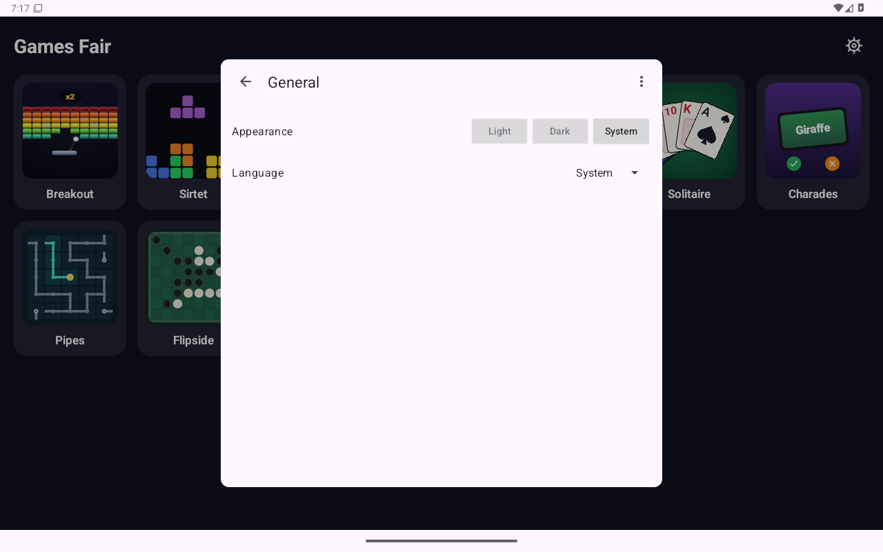 Settings, Android Tablet