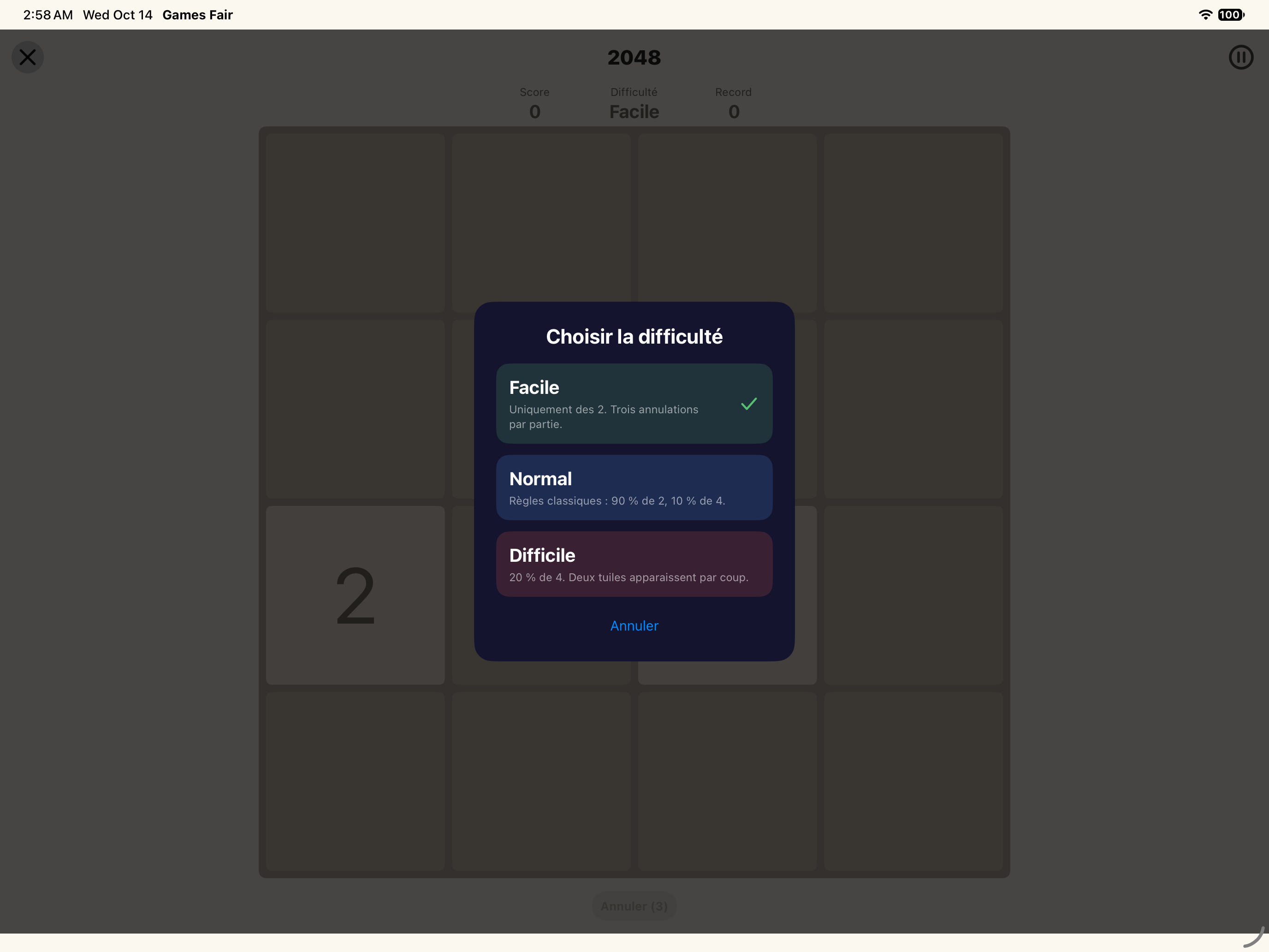 2048 difficulty — iOS (UIKit) · iPad