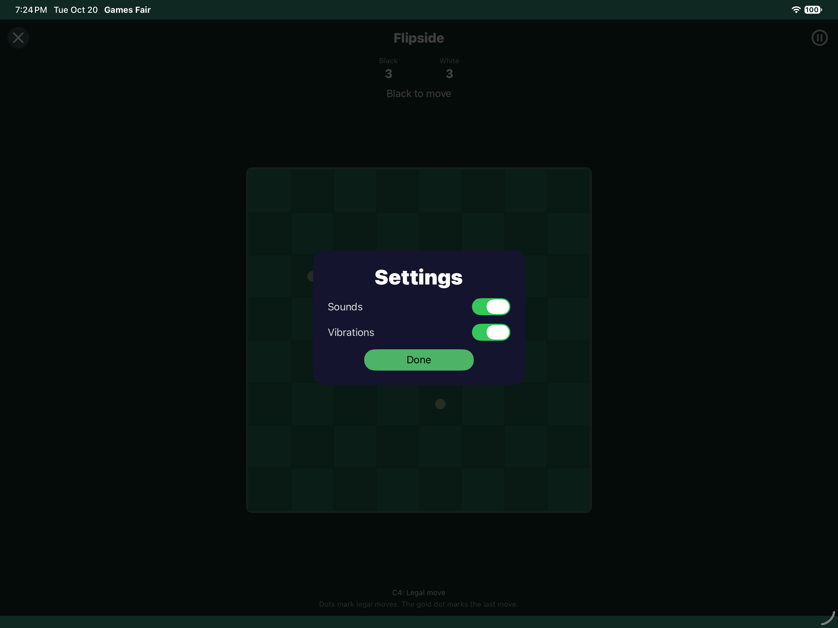 Flipside Settings, iOS iPad
