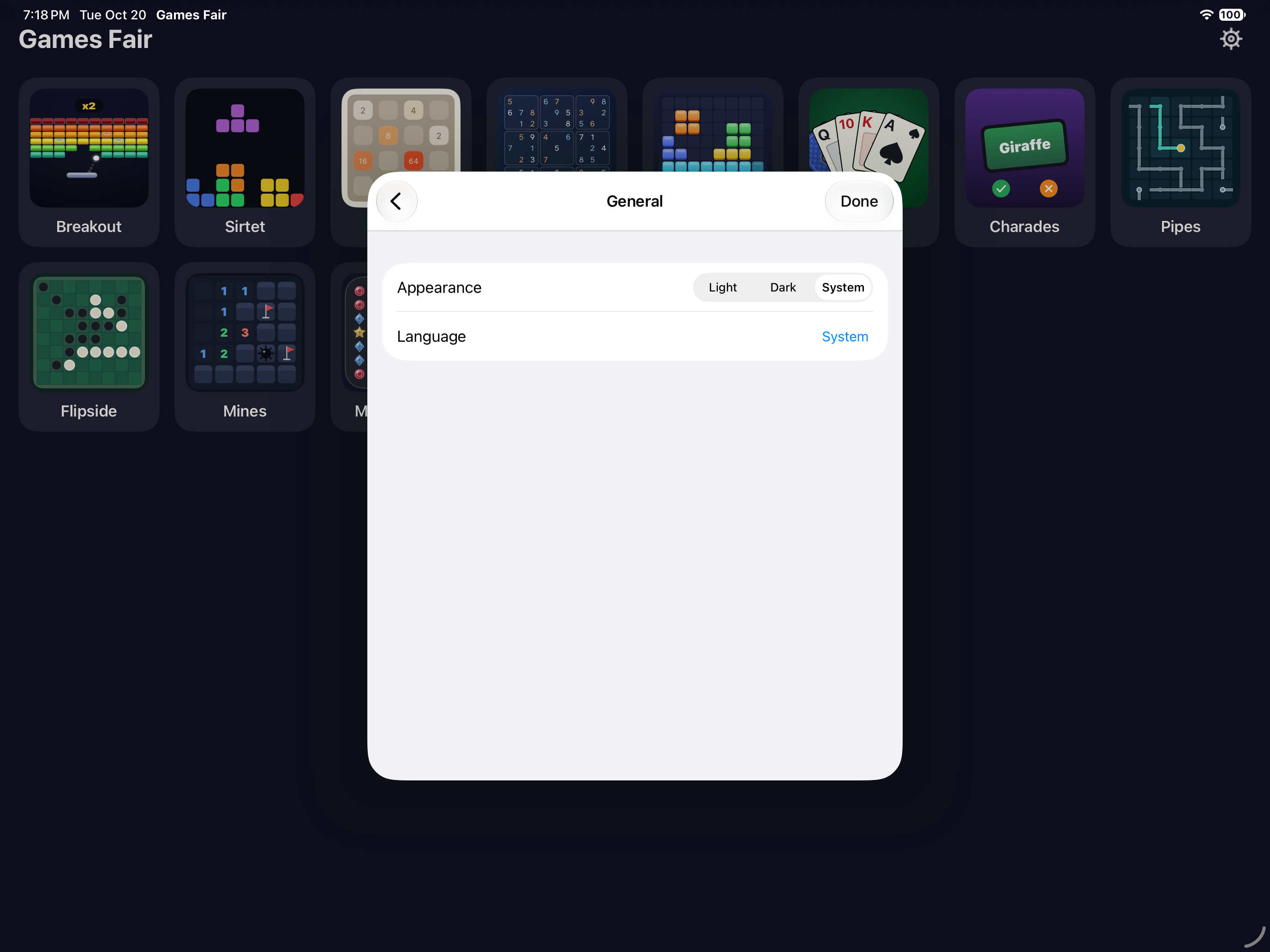 Settings, iOS iPad