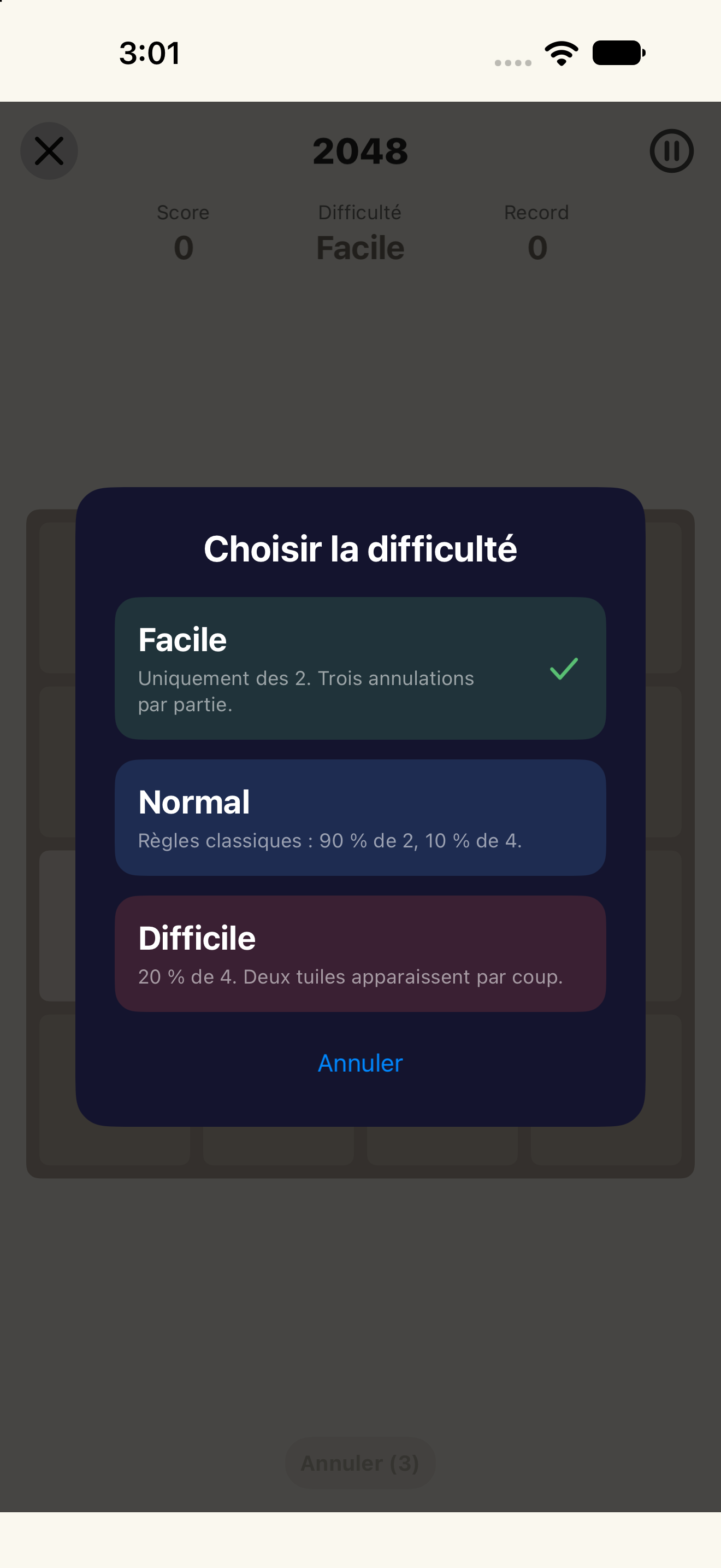 2048 difficulty — iOS (UIKit) · iPhone