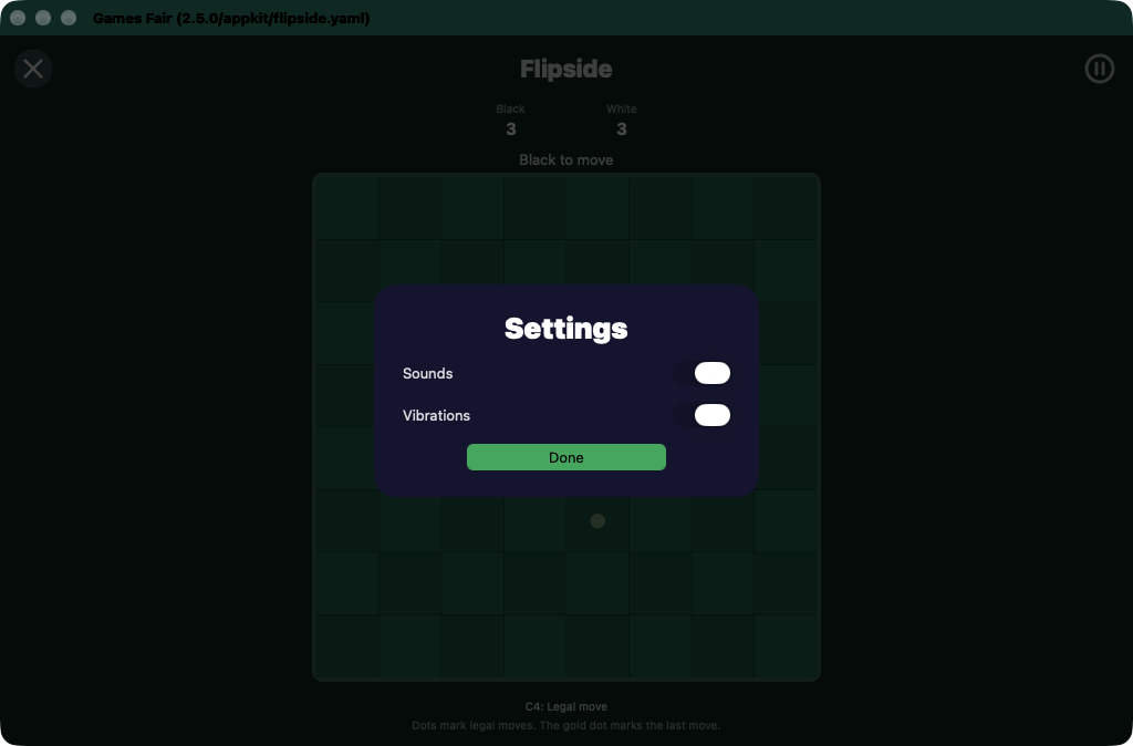 Flipside Settings, macOS AppKit